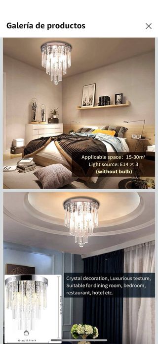 Lámpara Techo Araña Cristal Metal