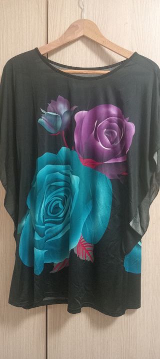 Camiseta mujer flores rosas talla única
