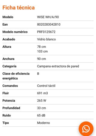 Campana extractora Elica blanca