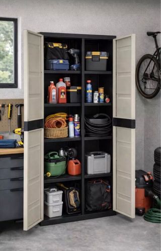 Armario beige y Negro 2 Puertas 4 Estantes