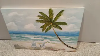 Cuadro pintado a mano playa tropical