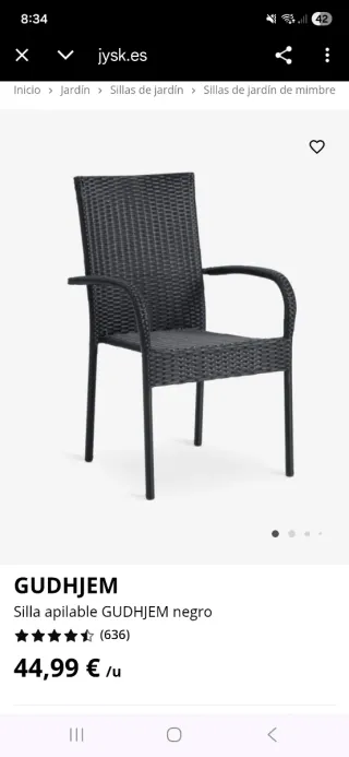 6 Sillas JYSK GUDHJEM mimbre negro 30 cada una