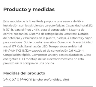 Nevera blanca con congelador