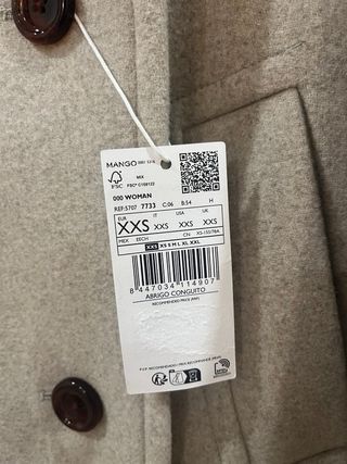 Abrigo Mango Maxi Solapa Beige Talla M