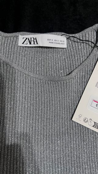 Conjunto Zara Top y Falda Larga Plateado
