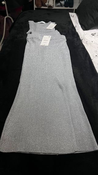 Conjunto Zara Top y Falda Larga Plateado