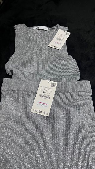 Conjunto Zara Top y Falda Larga Plateado