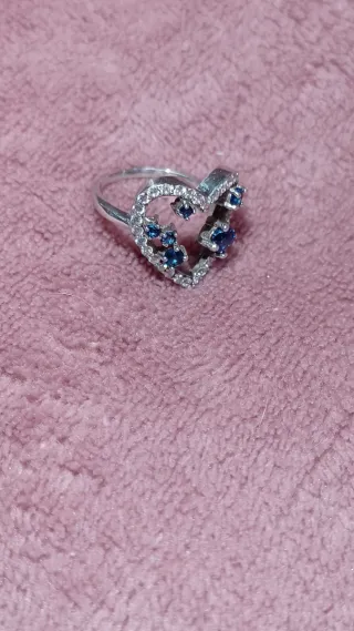 Anillo Plata Corazón Zafiros Azules