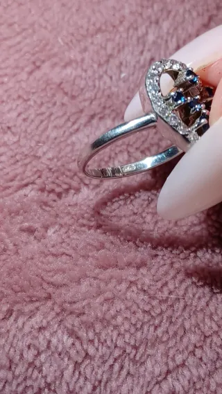 Anillo Plata Corazón Zafiros Azules