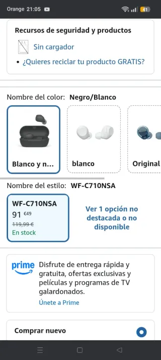 Auriculares Sony WF-C700N Negro