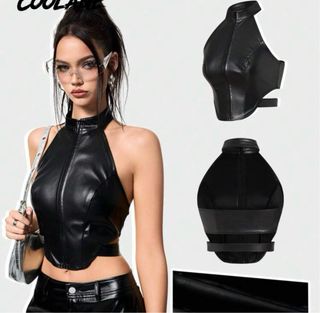 Top fiesta techno Y2K negro