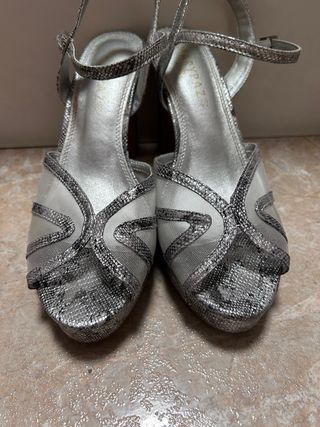 Zapatos de fiesta y bolso plateados