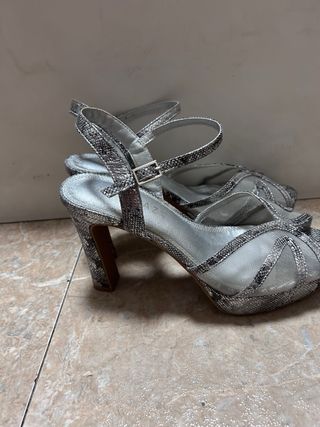 Zapatos de fiesta y bolso plateados