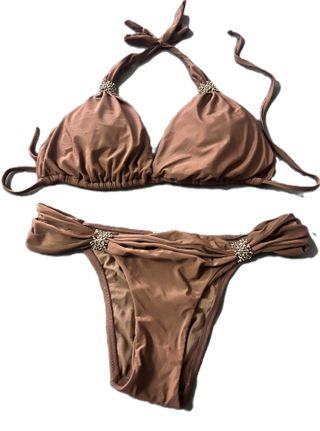 Bikini Lenny Marrón con Detalles Brillantes