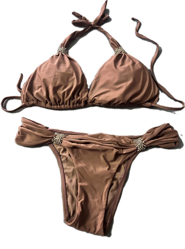 Bikini Lenny Marrón con Detalles Brillantes