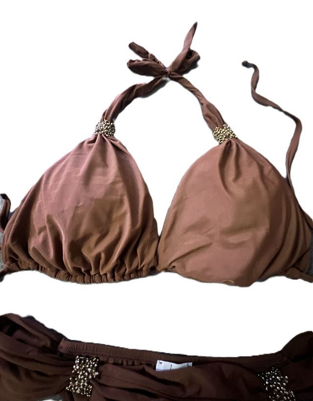 Bikini Lenny Marrón con Detalles Brillantes