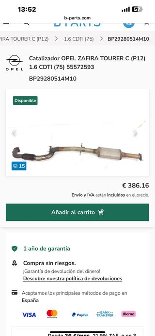 Catalizador opel zafira tourer c 2015