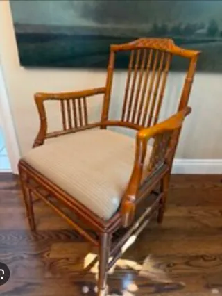 4 Sillones madera imitación bambú rojo y dorado