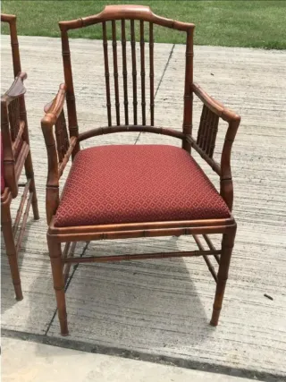 4 Sillones madera imitación bambú rojo y dorado