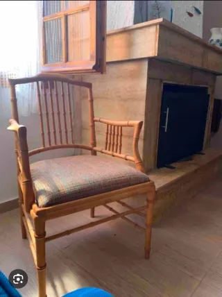 4 Sillones madera imitación bambú rojo y dorado