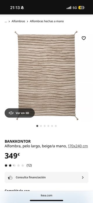 Alfombra beige pelo largo hecha a mano