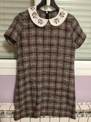 Vestido Zara cuadros gris y rojo