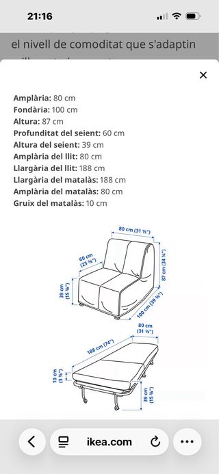 Sillón cama plegable Ikea blanco