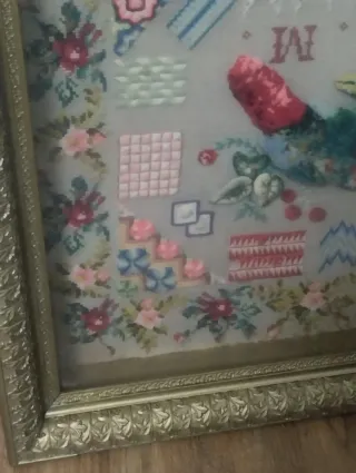 Cuadro bordado antiguo ~150 años