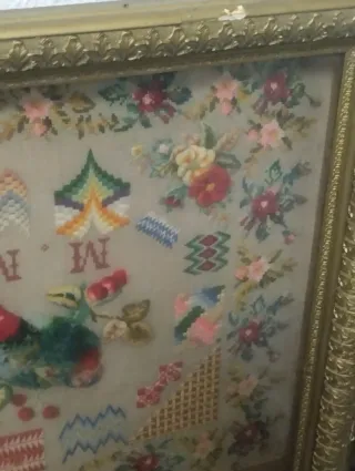 Cuadro bordado antiguo ~150 años