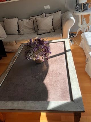 Mesa de salón madera y cristal para restaurar