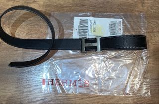 Cinturón Hermes Negro Hebilla H Plateada