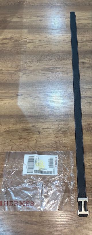 Cinturón Hermes Negro Hebilla H Plateada