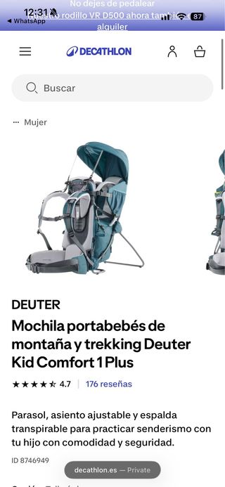 Mochila portabebés de montaña y trekking Deuter