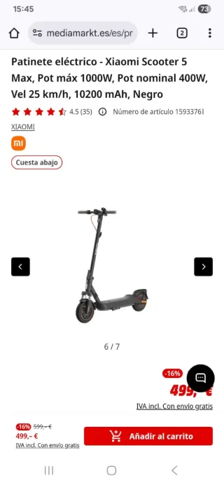 Patinete Eléctrico Xiaomi Scooter 5 máx Negro