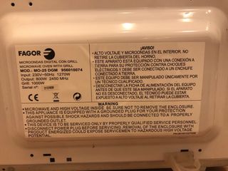 Vendo microondas Fagor MO-25-DCM (con función gril