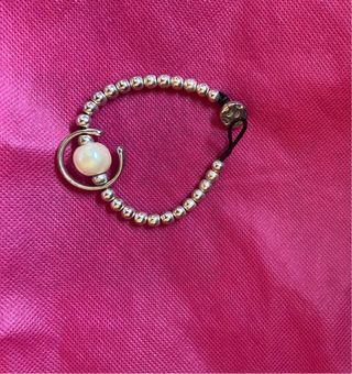 Pulsera Zamak perla y bolitas plata