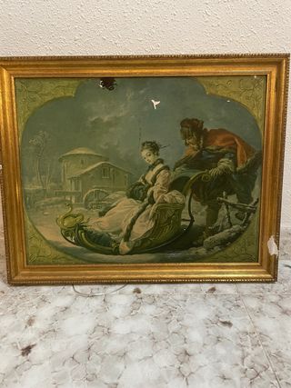 Cuadro antiguo marco dorado y verde