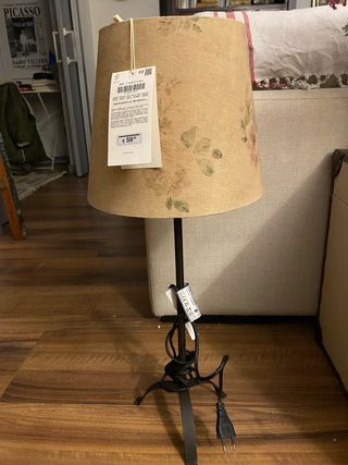 Lámpara de mesa floral tela y metal