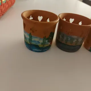 5 Portacandele in Ceramica Decorati