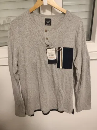 Camiseta Zara Man manga larga gris