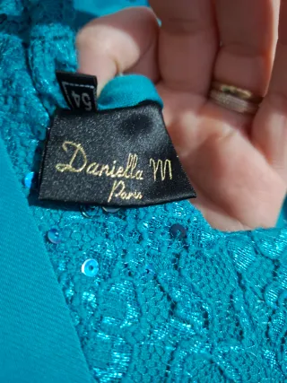 Abito lungo verde acqua con perline