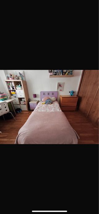 Mesita de noche morada y madera Estructura cama 90