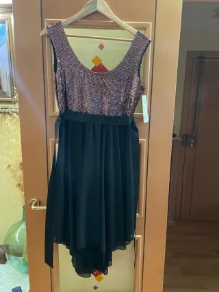 Vestido fiesta lentejuelas negro y dorado