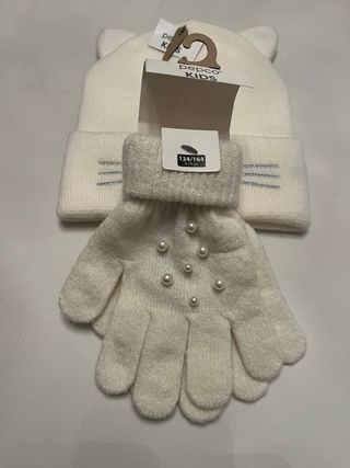 Gorro y guantes niña Pepco blancos