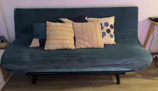 Sofá Cama 3 Plazas Azul Terciopelo