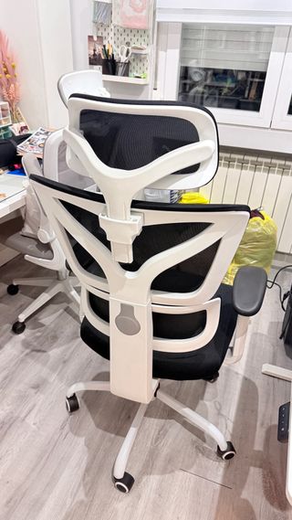 Silla ergonómica negra y blanca.