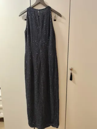 Vestido fiesta gris pedrería T38