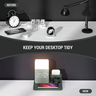 Lámpara despertador + cargador inalámbrico 6 en 1