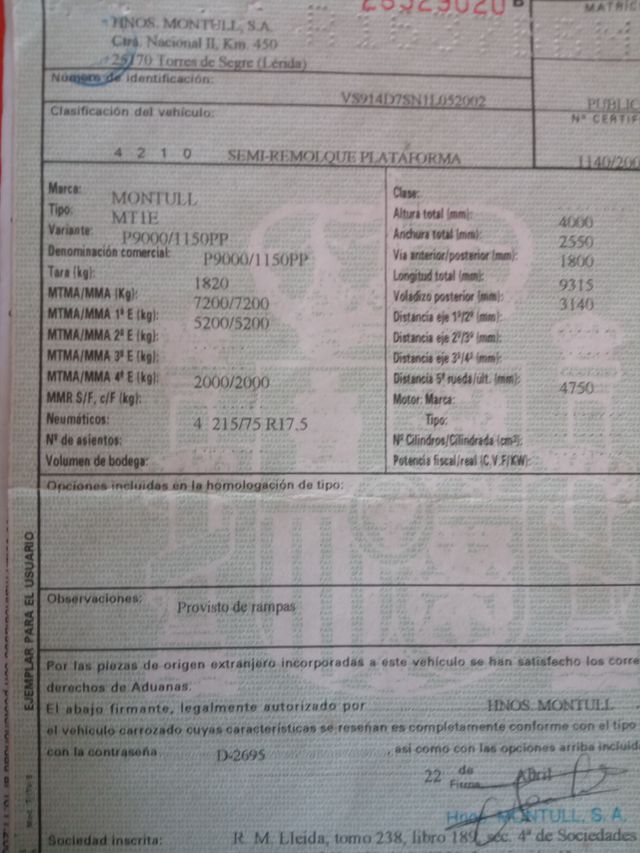 Semirremolque Plataforma aluminio entero