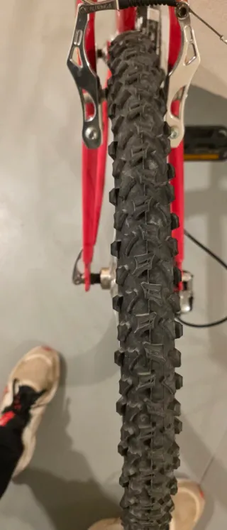 Bicicleta de montaña roja y blanca